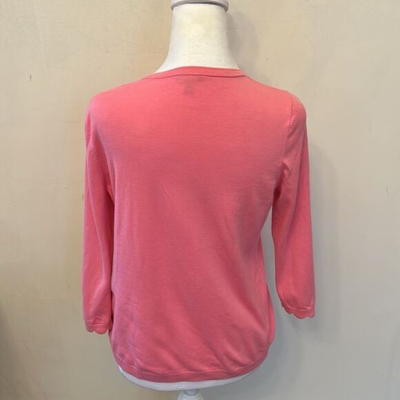 Talbots pink 3/4 length sleeve scalloped hem cardigan Size MP EUC - Picture 5 of 8